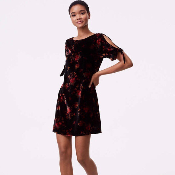 LOFT Floral Velvet Split Sleeve Dress - Picture 1 of 5